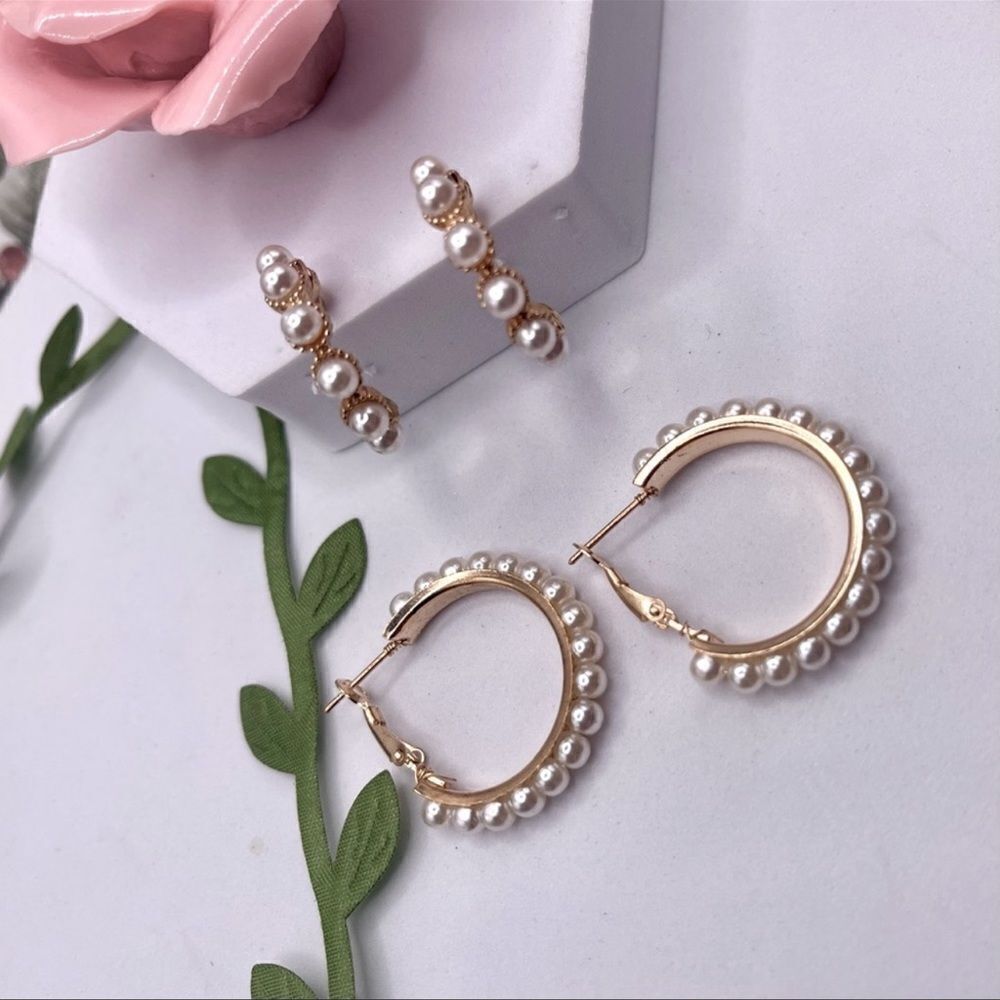 NWT Set of 2 Pearl Hoop Earrings
